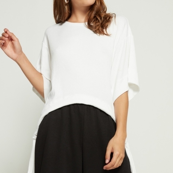 Gap Ribbed Softspun Short sleeve Side-Tie Grey Top - Picture 7 of 7